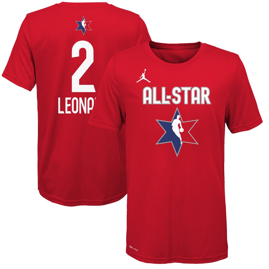 Men Jordan Brand Kawhi Leonard Red 2020 NBA AllStar Game Name & Number TShirt->nba t-shirts->Sports Accessory